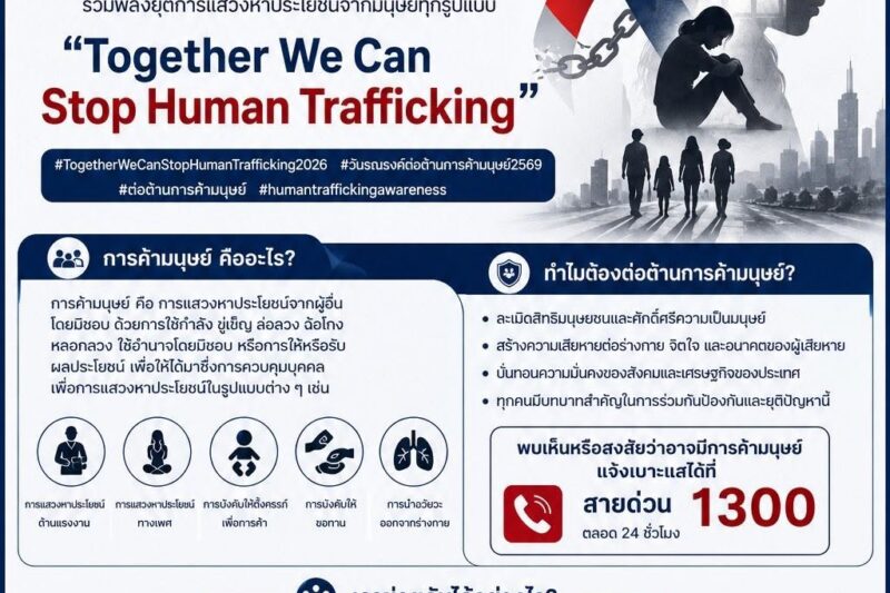 ขอประชาสัมพันธ์เนื่องในวันรณรงค์วันต่อต้านการค้ามนุษย์ประจำปี 2569