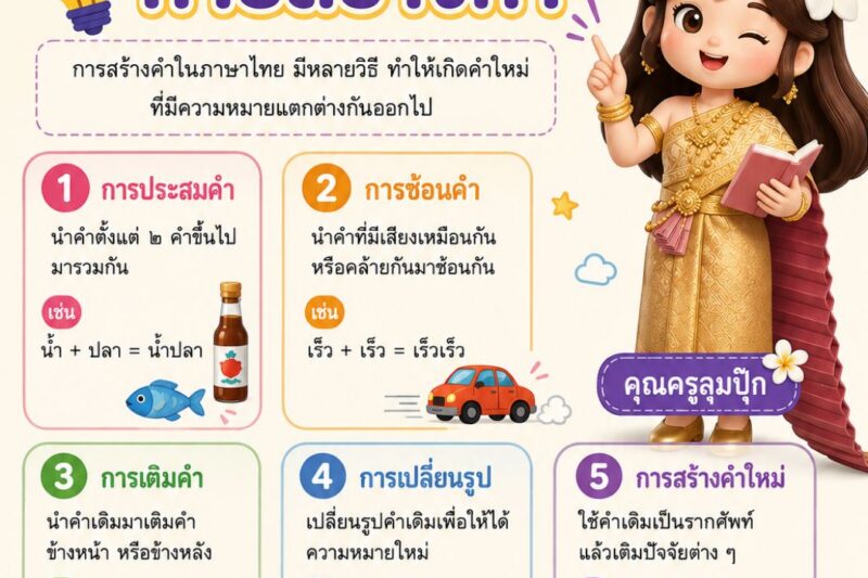 📚✨ 1 วัน 1 สาระ (1 Day 1 Trick) ✨📚📖 ฉบับวันที่ 6 สิงหาคม 2569🌟 เรื่อง “การสร้างคำ”