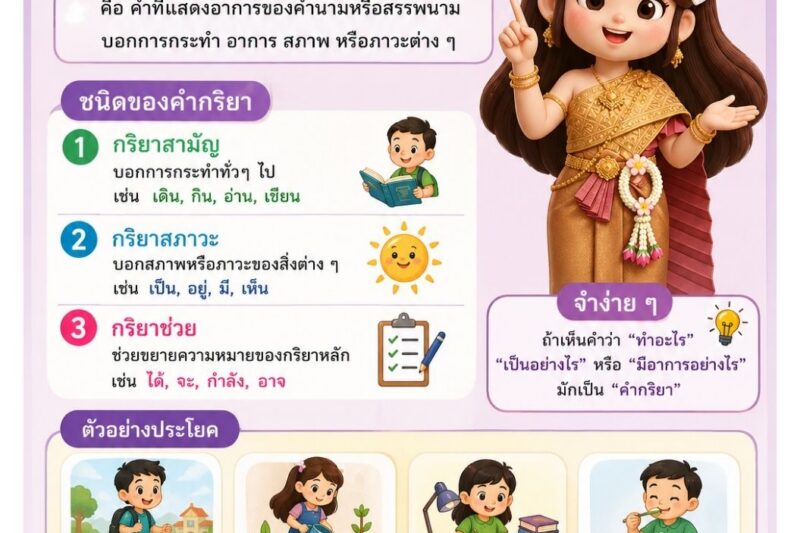 1 วัน 1 สาระ (1 Day 1 Trick) ฉบับวันที่ 16 สิงหาคม 2569 “คำกริยา” ในภาษาไทย