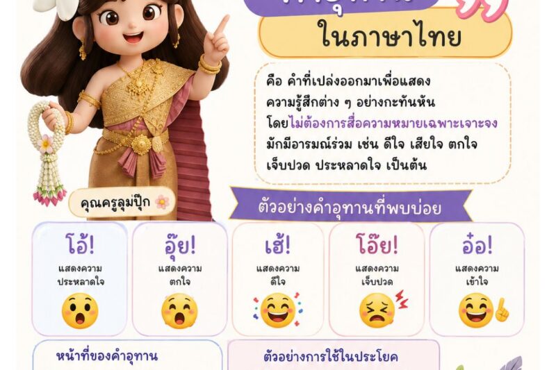 1 วัน 1 สาระ (1 Day 1 Trick) ฉบับวันที่ 19 สิงหาคม 2569 “คำอุทานในภาษาไทย”
