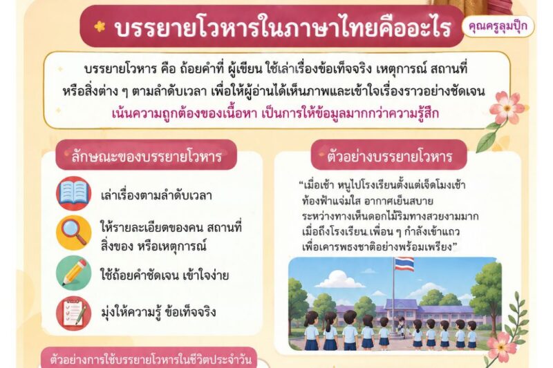 1 วัน 1 สาระ (1 DAY 1 TRICK) ฉบับวันที่ 20 สิงหาคม 2569 เรื่อง “บรรยายโวหารในภาษาไทย”