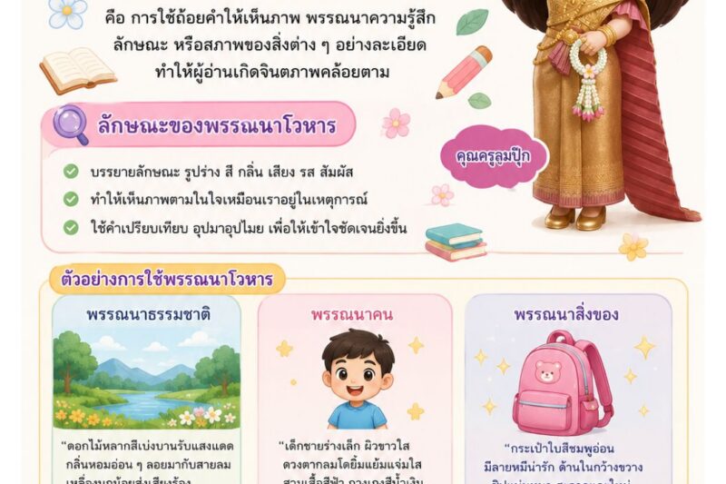 1 วัน 1 สาระ (1 Day 1 Trick) ฉบับวันที่ 21 สิงหาคม 2569 เรื่อง “พรรณนาโวหาร”