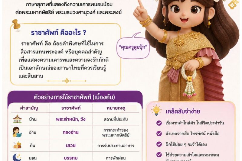 1 วัน 1 สาระ (1 Day 1 Trick) ฉบับวันที่ 7 สิงหาคม 2569 เรื่อง “การใช้ราชาศัพท์”