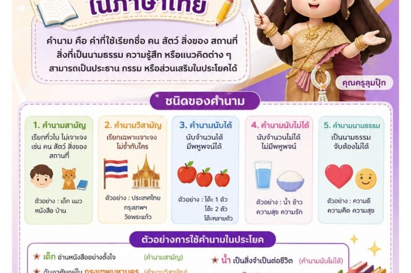 1 วัน 1 สาระ (1 Day 1 Trick)ฉบับวันที่ **14 สิงหาคม 2569 เรื่อง “คำนาม ในภาษาไทย”