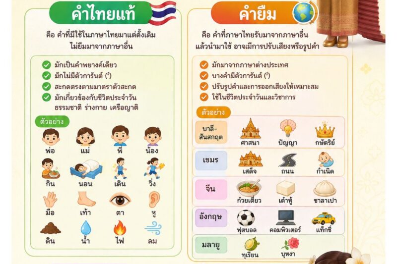 1 วัน 1 สาระ (1 Day 1 Trick) ฉบับวันที่ 5 สิงหาคม 2569 เรื่อง “คำไทยแท้ คำยืม”
