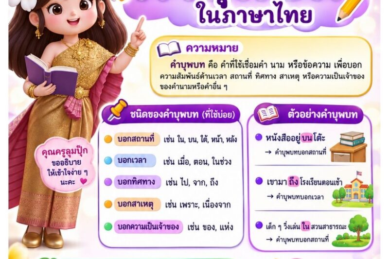 1 วัน 1 สาระ (1 Day 1 Trick) ฉบับวันที่ 15 สิงหาคม 2569 “คำบุพบทในภาษาไทย”