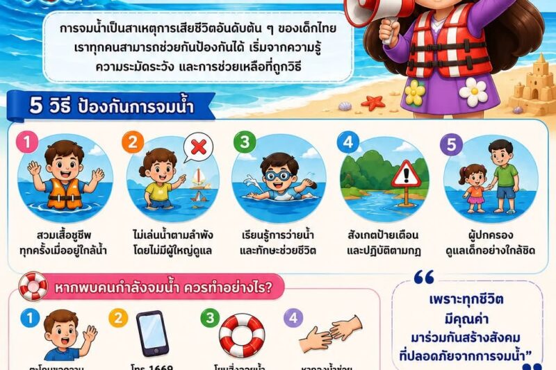 25 กรกฎาคม วันป้องกันการจมน้ำโลก (World Drowning Prevention Day) ภายใต้แนวคิด “Unite to turn the tide on drowning”“รวมพลัง หยุดยั้งการจมน้ำ”