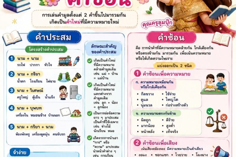 1 วัน 1 สาระ (1 Day 1 Trick) ฉบับวันที่ 4 สิงหาคม 2569 คำประสม และคำซ้อน