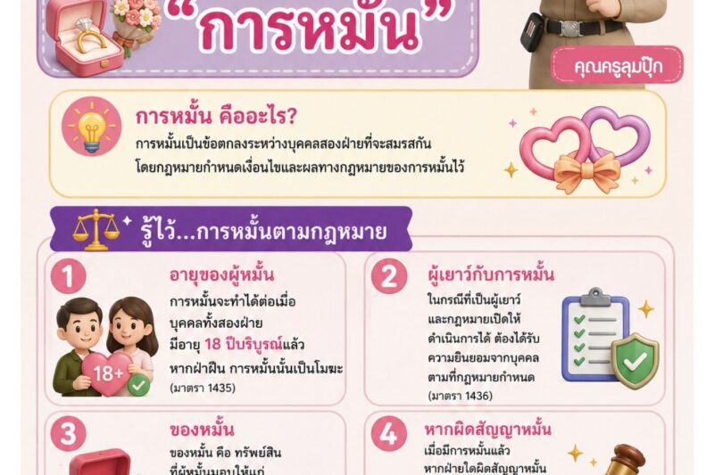 1 วัน 1 สาระ (1 DAY 1 TRICK)ฉบับวันที่ 3 กันยายน 2569 กฎหมายเกี่ยวกับครอบครัว : “การหมั้น”