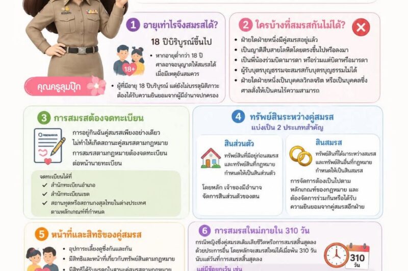 1 วัน 1 สาระ (1 Day 1 Trick) ฉบับวันที่ 4 กันยายน 2569 กฎหมายเกี่ยวกับครอบครัว เรื่อง “การสมรส”