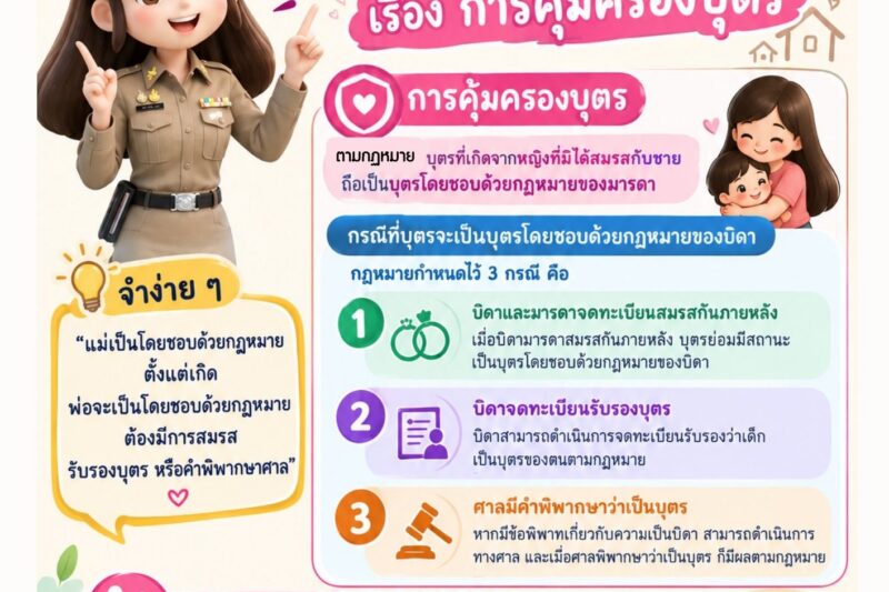 1 วัน 1 สาระ (1 Day 1 Trick)กฎหมายเกี่ยวกับครอบครัว เรื่อง “การคุ้มครองบุตร”
